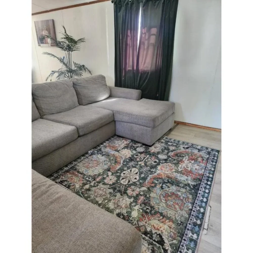 New 5x7 Green Washable Area Rug, Non-Slip Vintage Tribal Carpet for Any Room